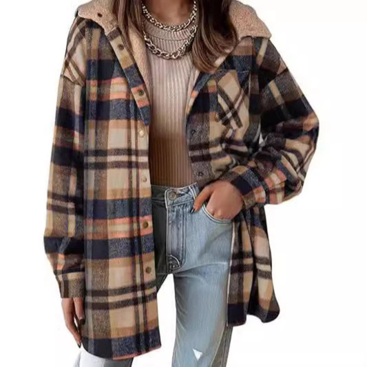 Women's Flannel Hooded Plaid 2025 Shacket Thick Coat Winter Coat for Warmth Button down Warm and Fuzzy Fleece Jacket