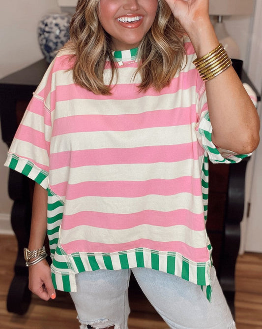 New Mixed Stripes Oversized T-shirt (Buy 2 Free Shipping)