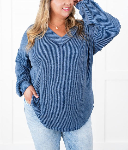 Women's Ribbed Long Sleeve V-Neck Pullover Tops (Buy 2 Free Shipping)