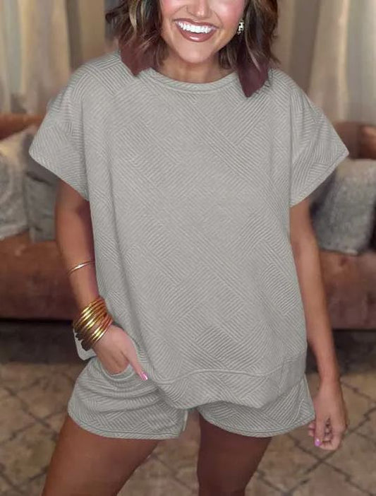 New Women's Solid Textured Drawstring Shorts Set (Buy 2 Free Shipping)