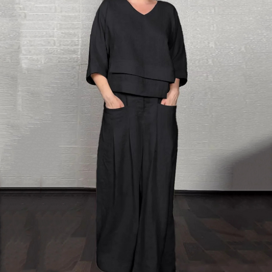 🔥2025 New arrivals - 50% OFF🌺Irregular Hem Cotton Linen Short Sleeve Casual 2-Piece Set