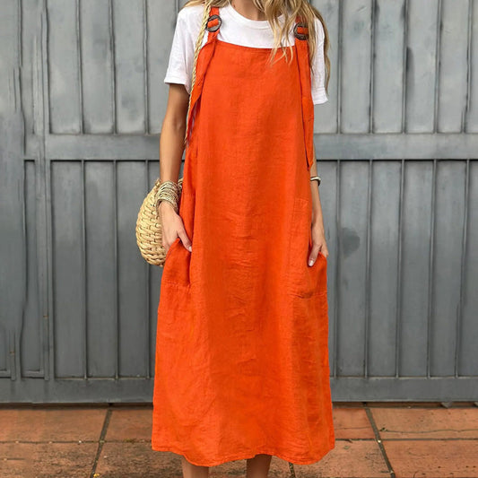 Women's Adjustable Shoulder Strap Dress with Pockets