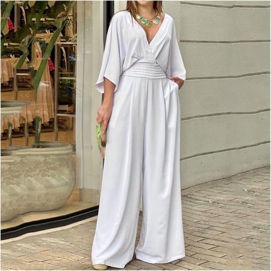 Spring Summer Street Clothing Women Jumpsuit Casual Short-sleeved Loose Jumpsuit Women Clothing.