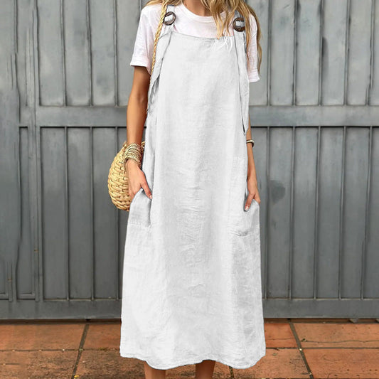 Women's Adjustable Shoulder Strap Dress with Pockets