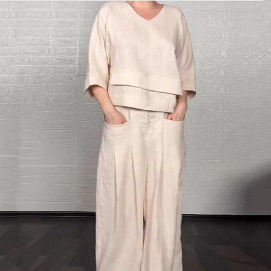 🔥2025 New arrivals - 50% OFF🌺Irregular Hem Cotton Linen Short Sleeve Casual 2-Piece Set